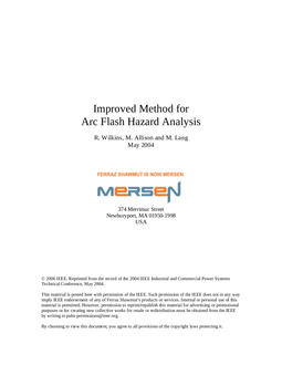 Cover of Improved Method for Arc Flash Hazard Analysis - White Paper
